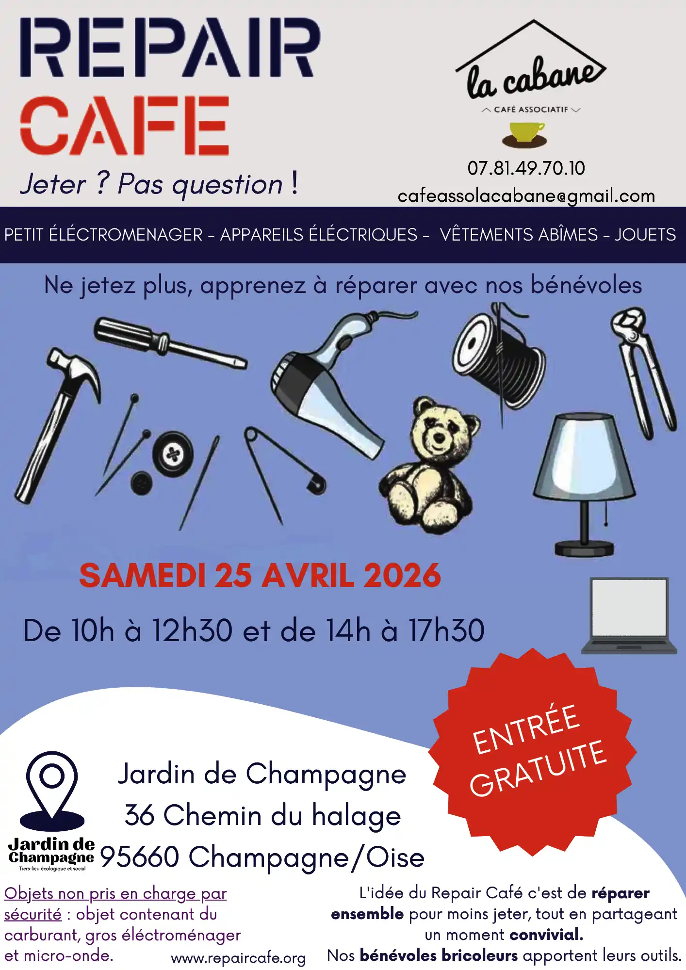  RepairCafe 25 avril 2026 avec le Cafe-Asso-Lacabane