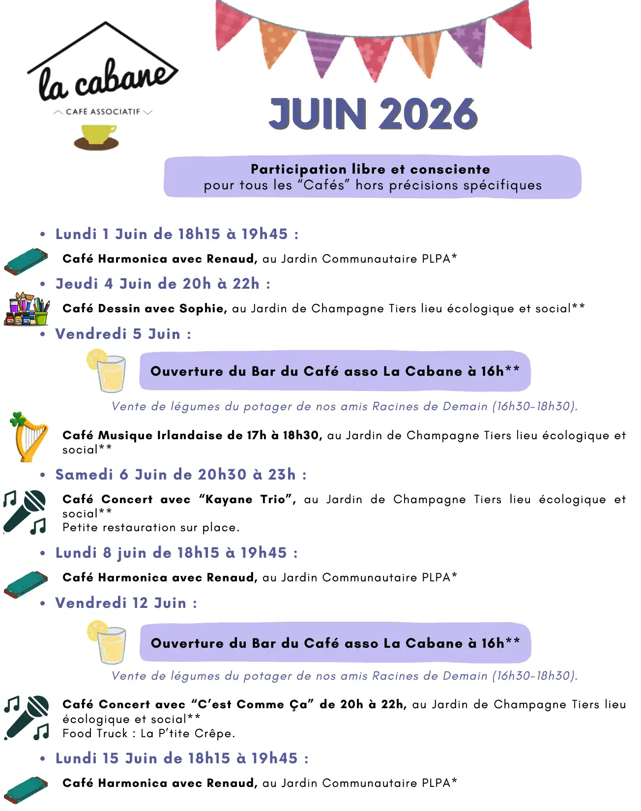 Evenements cafeassolacabane Juin 2026