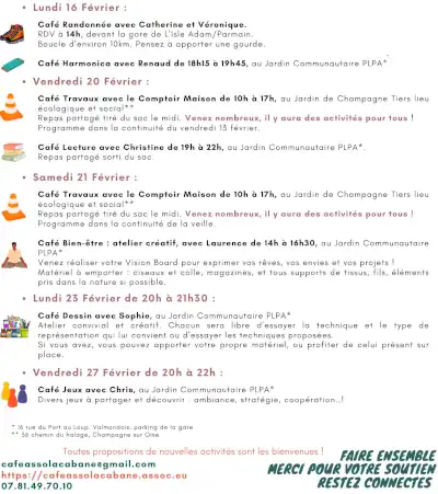 Evenements de février 2026 à la cabane