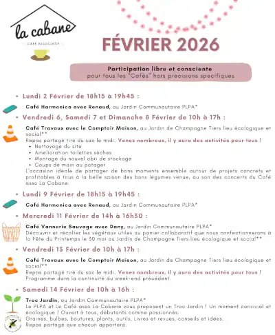 Evenements de fevrier 2026 à la cabane