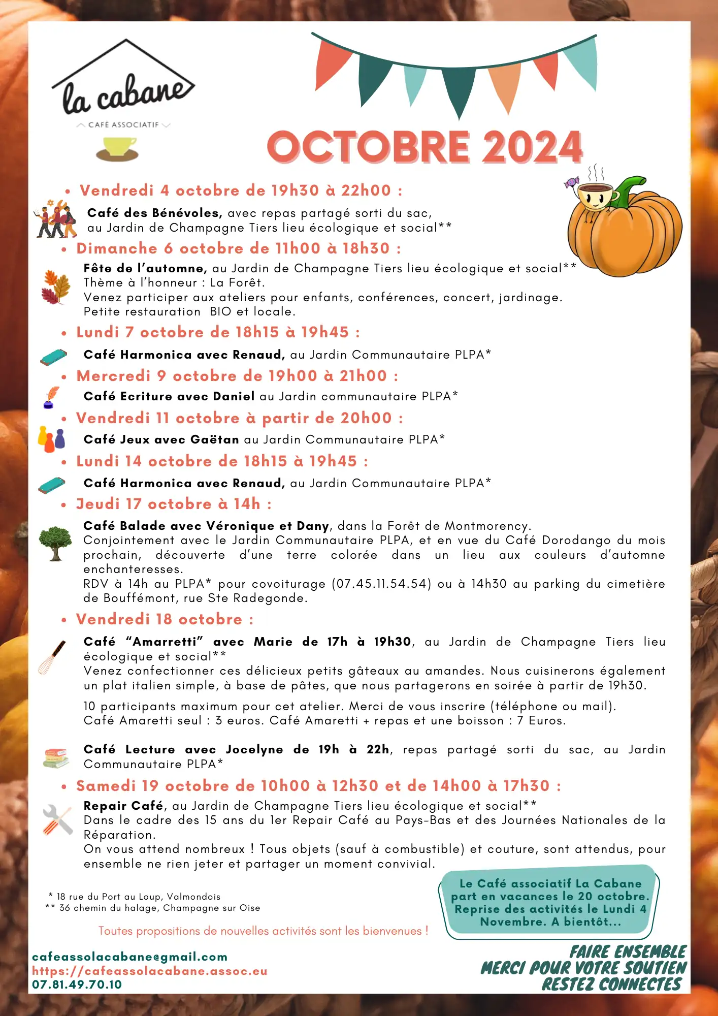 Programme de Octobre 2024 lacabane à Champagne-sur-Oise