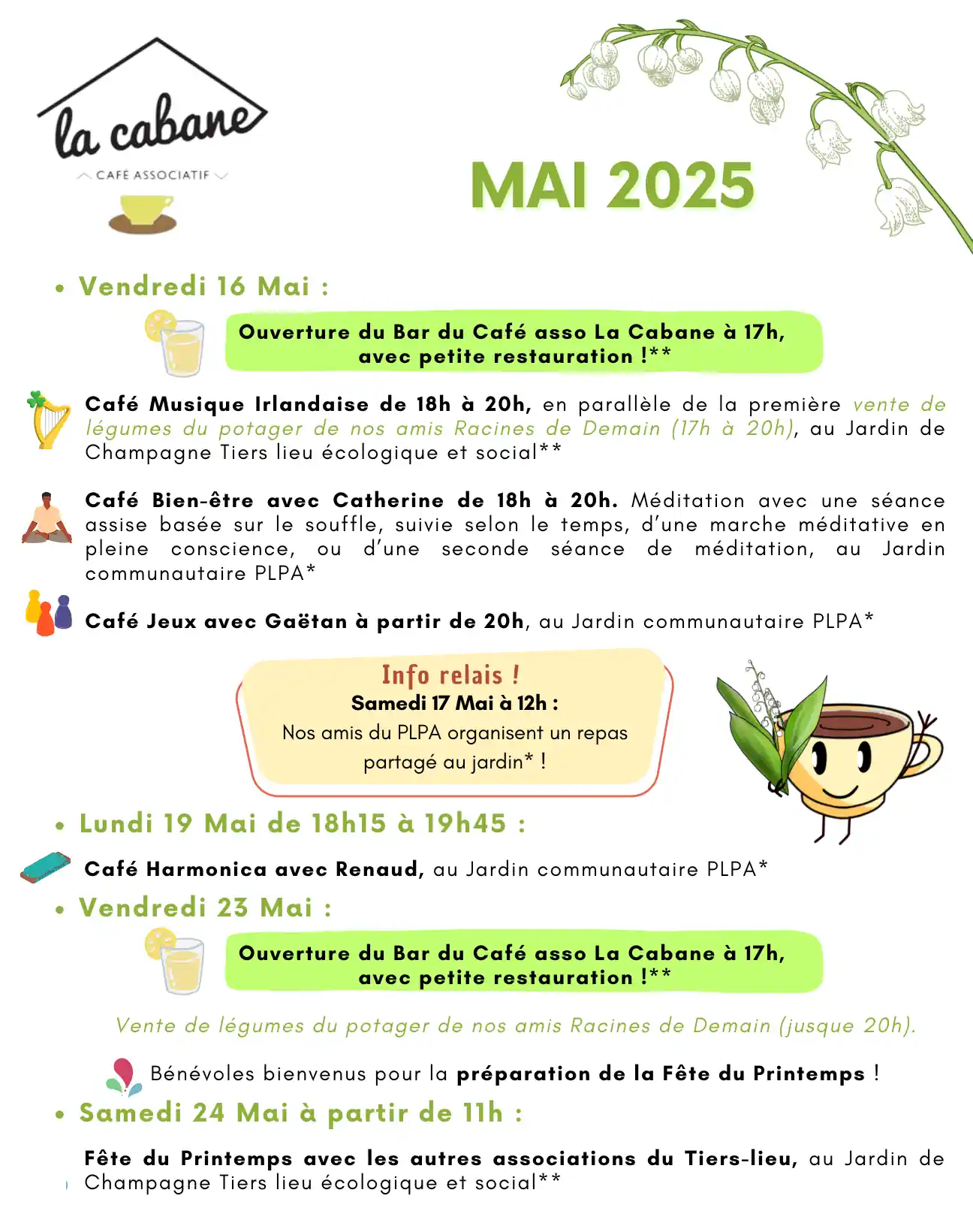 Fête Printemps 24 mai 2025 avec caféasso La Cabane à Champagne sur Oise