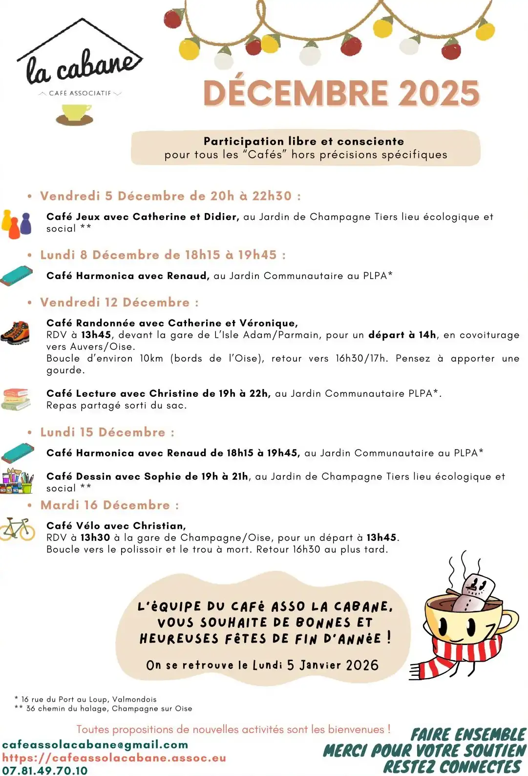 Programme Decembre 2025 du café asso lacabane