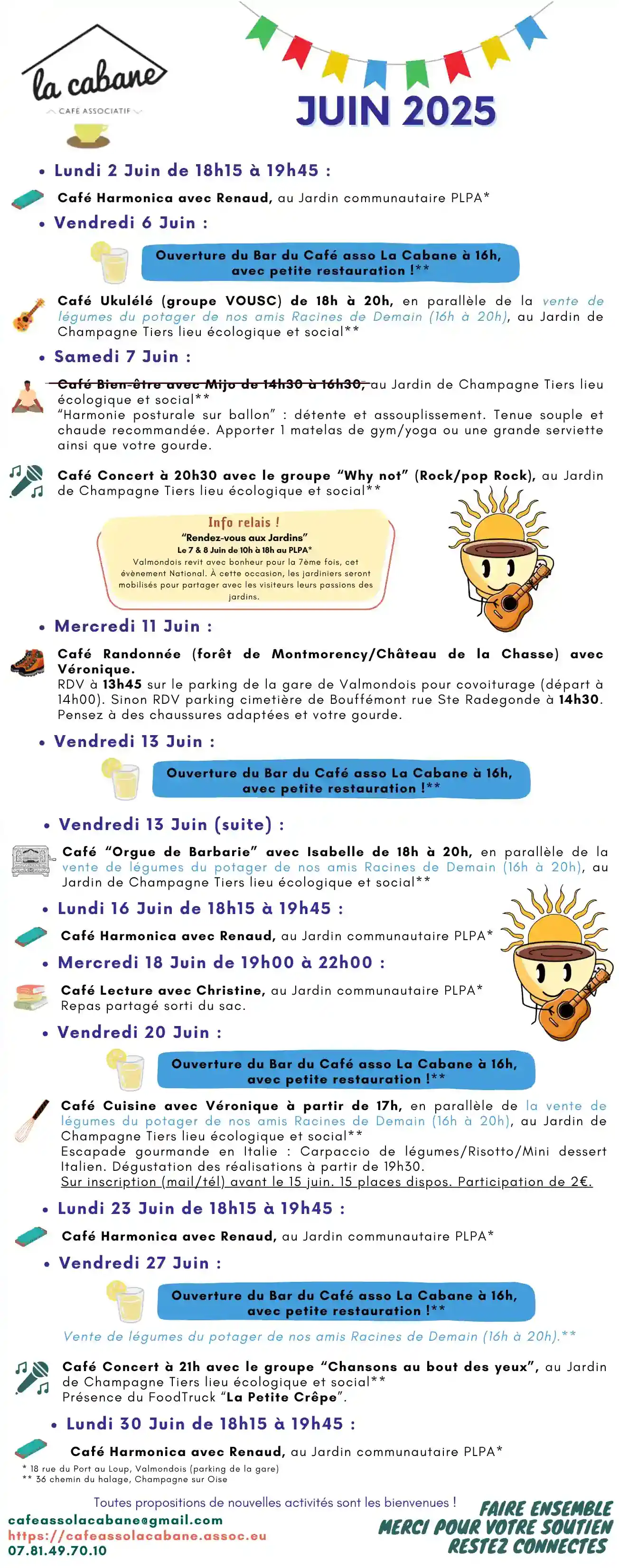Programme fin juin 2025 du café asso lacabane