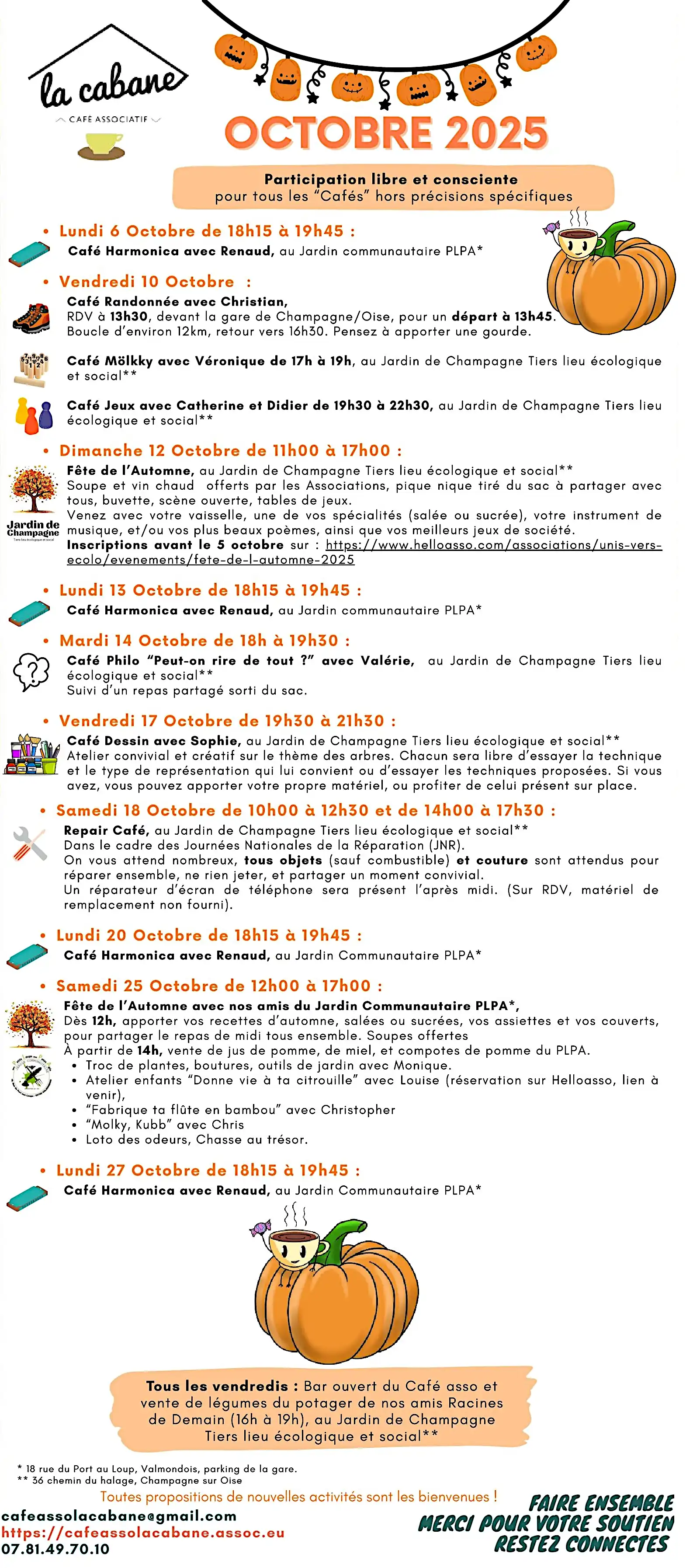 Programme octobre 2025 du café asso lacabane