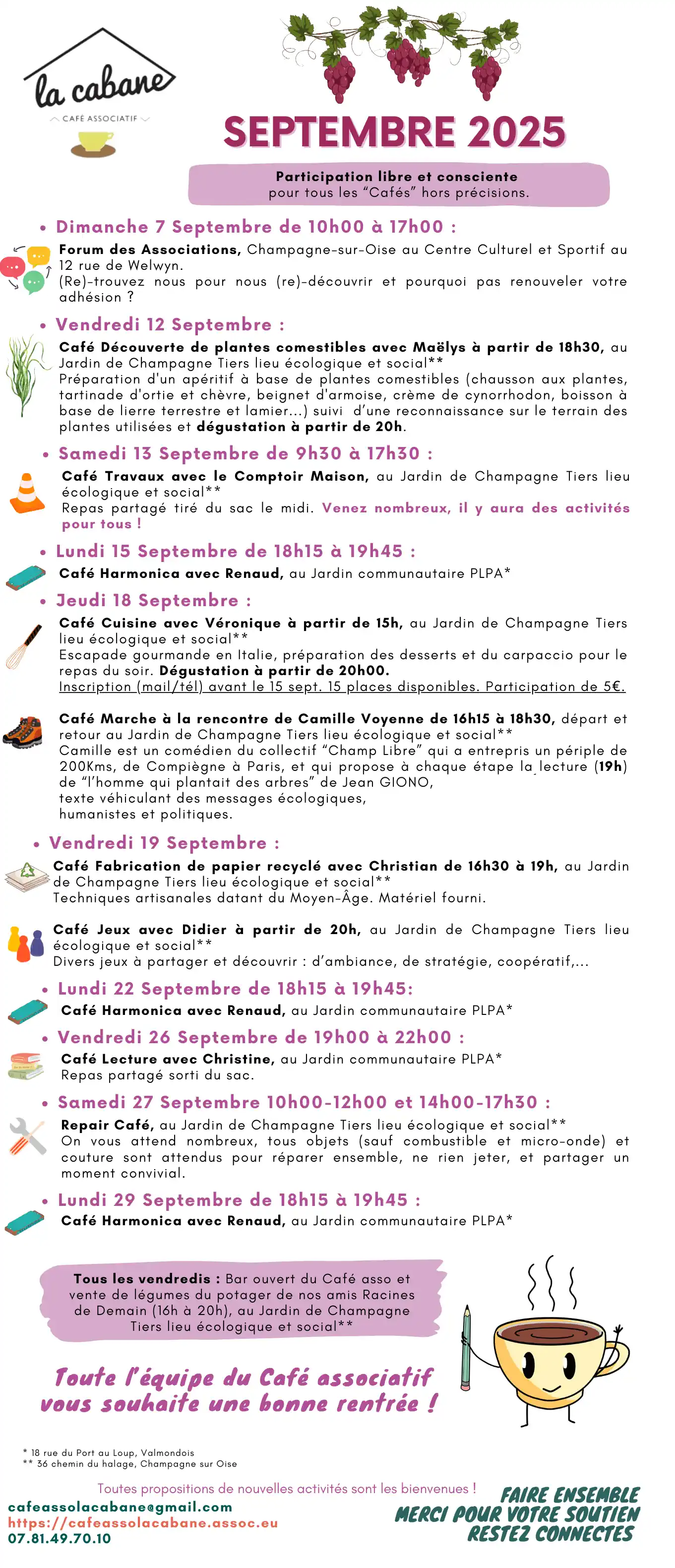 Programme septembre 2025 du café asso lacabane